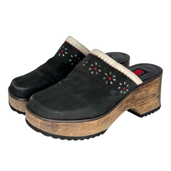 Tommy Hilfiger Y2K Chunky Clog Women's SZ 7 Wooden heel Floral Platform VTG Mule - Picture 1 of 12